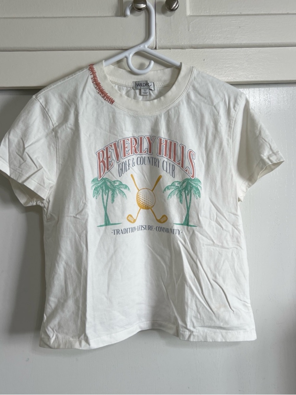Wildfox White Graphic Tee with Pink, Green & Yellow Print